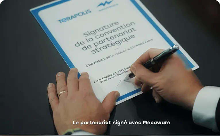 Signature de la convention de partenariat stratégique entre Terapolis et Mecaware au salon Solar & Storage Paris